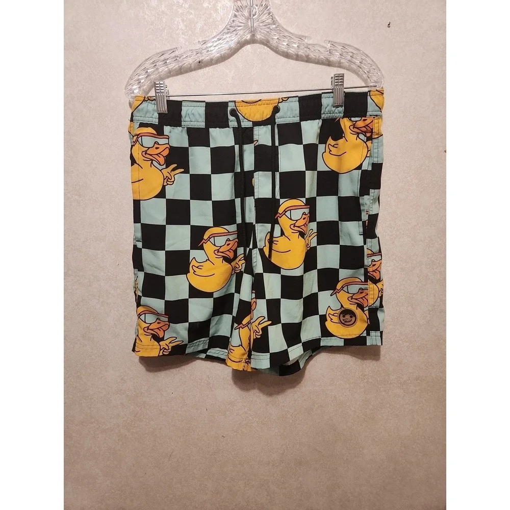 Neff Men's Checkered Rubber Duck Board Shorts Swim Trunks Size L